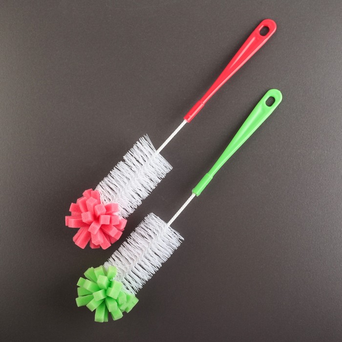 Ершик для посуды с губкой 36х7 см, цвет МИКС