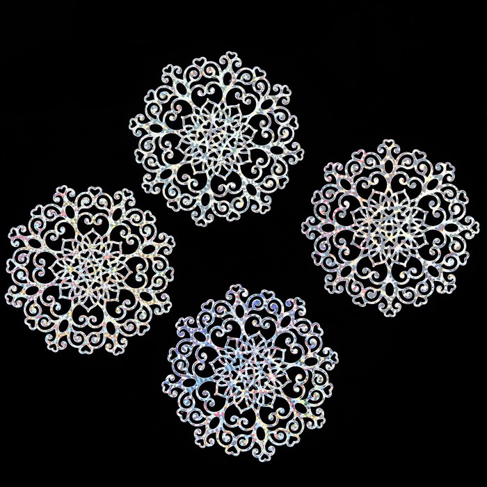 Фигурные вырубки "Снежинки-1" набор 4шт, 10х10см, серебро гологр.(QS-DR4-02G)