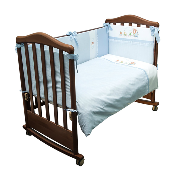 Детское постельное бельё "Паровозик" 100х140, 110х140, 60х40, цв голубой, сатин хл100 372/1