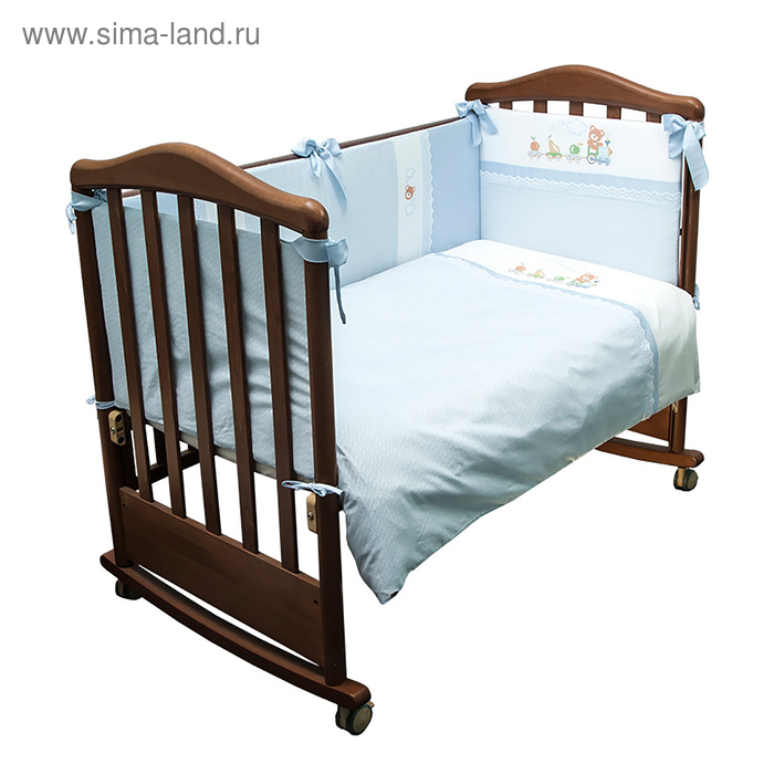 фото Детское постельное бельё «паровозик» , размер 100×140 см, 110×140 см, 40×60 см, цвет голубой сонный гномик