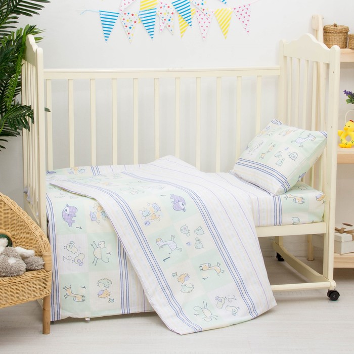 Детское постельное бельё "Считалочка" 100х140, 110х140, 60х40, цв салатовый, бязь хл100 305/3