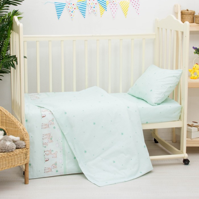 Детское постельное бельё "Оленята" 100х140, 110х140, 60х40, цв салатовый, бязь хл100 327/3