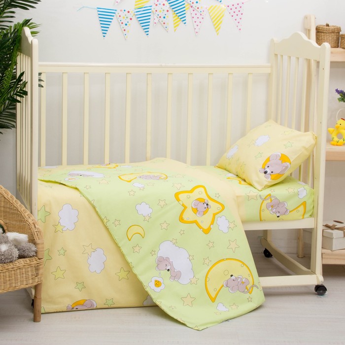 Детское постельное бельё "Сыроежкины сны" 100х140, 110х140, 60х40, цв зеленый, бязь хл100 341/3