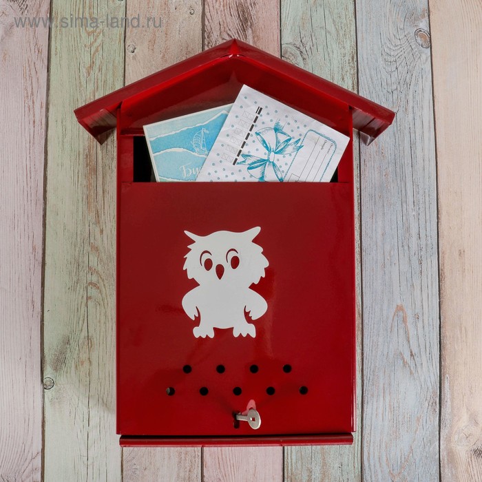 фото Ящик почтовый с щеколдой, вертикальный «домик», бордовый