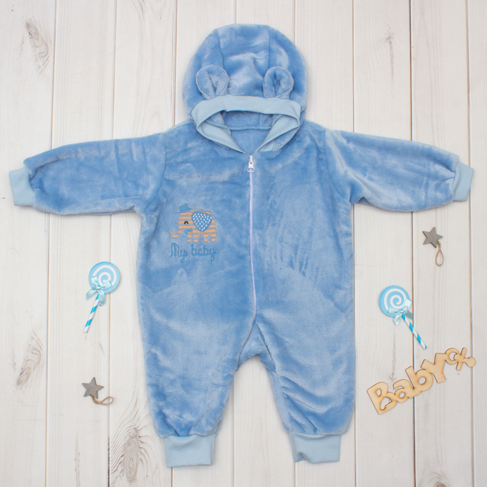Комбинезон с капюшоном Крошка Я "Слоник" велсофт, рост 62-68см (3-6мес)