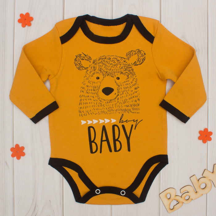 Боди детское с дл.рукавом Крошка Я "Baby bear" жёлт, рост 62-68см (3-6мес)
