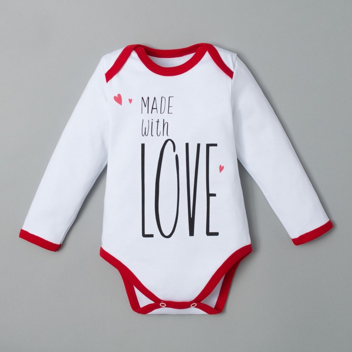 Боди детское с дл.рукавом Крошка Я "LOVE" бел, рост 62-68см (3-6мес)
