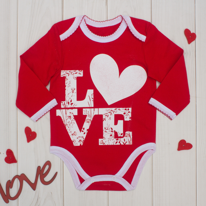 Боди детское с дл.рукавом Крошка Я "LOVE" красн, рост 62-68см (3-6мес)