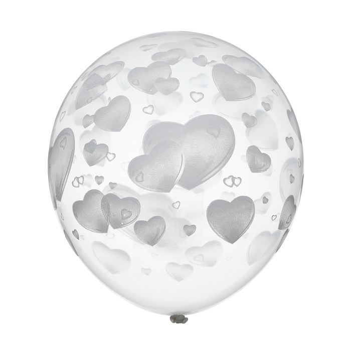 Шар латексный 12" "Сердца" прозрачный, декоратор, 5 ст., набор 25 шт