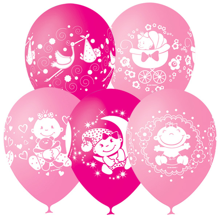 Шар латексный 12" "С днем рождения Малыш", розовый, пастель, 4 ст., набор 25 шт