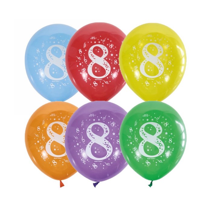 Шар латексный 12" "Цифра 8" пастель, 2 ст., набор 10 шт, МИКС
