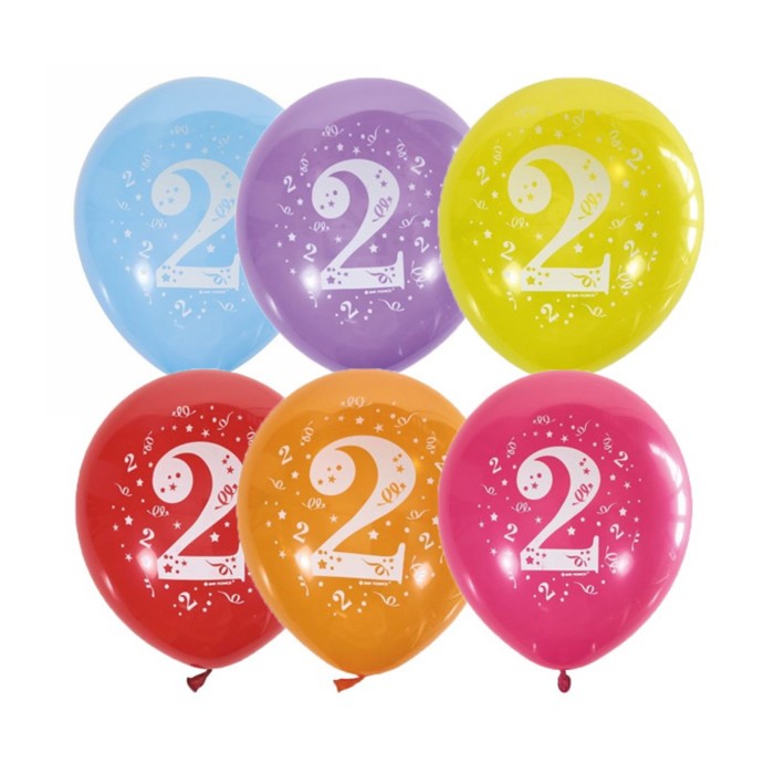 Шар латексный 12" "Цифра 2" пастель, 2 ст., набор 10 шт, МИКС