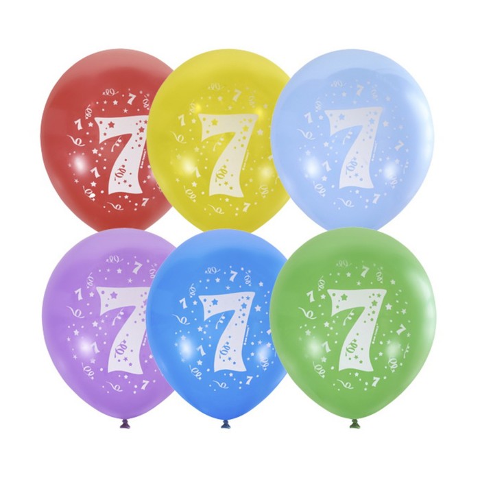 Шар латексный 12" "Цифра 7" пастель, 2 ст., набор 10 шт, МИКС