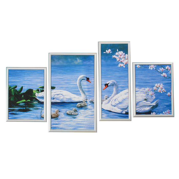 Картина модульная в раме "Лебединое счастье" (28х38-2шт, 33х55, 22х55)  60х111 см