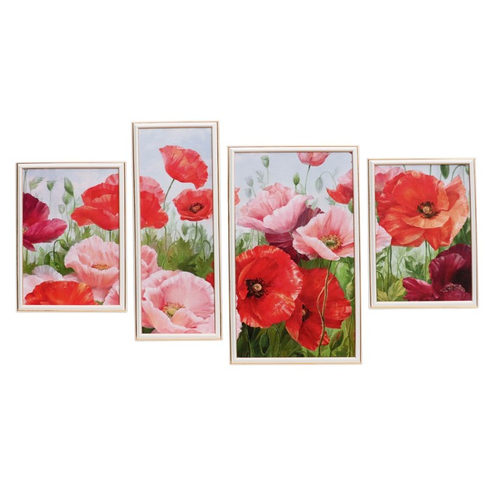 Картина модульная в раме "Маки"  (25х35-2 шт, 30х52, 19х52)  111х60 см