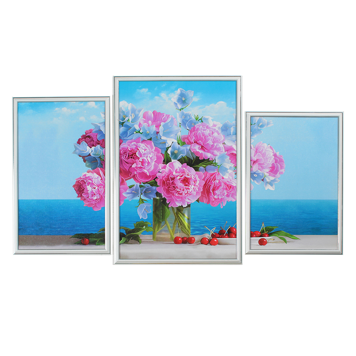 Картина модульная в раме "Ваза с цветами" (33х53, 43х63, 33х48)  63х109 см