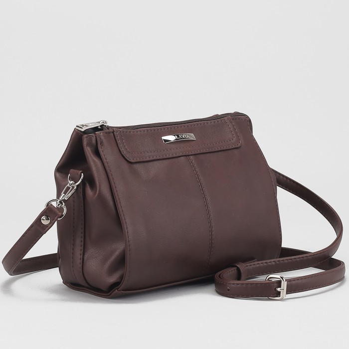 Сумка женская, 2 отдела на молнии, регулируемый ремень, цвет коричневый