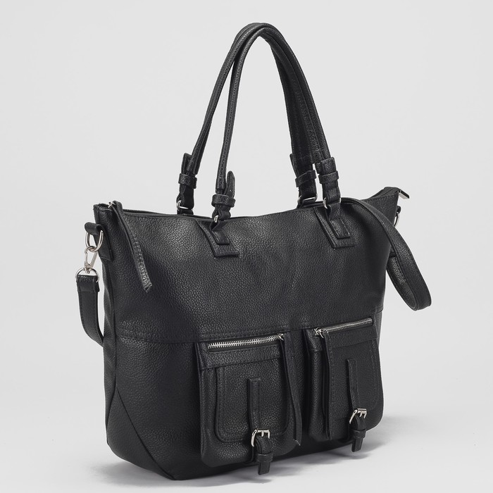 Сумка женская, отдел с перегородкой на молнии, 3 наружных кармана, длинный ремень, цвет чёрный