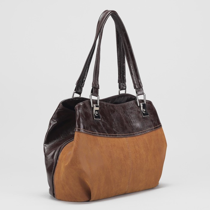 Сумка женская, 3 отдела на молнии, наружный карман, цвет коричневый