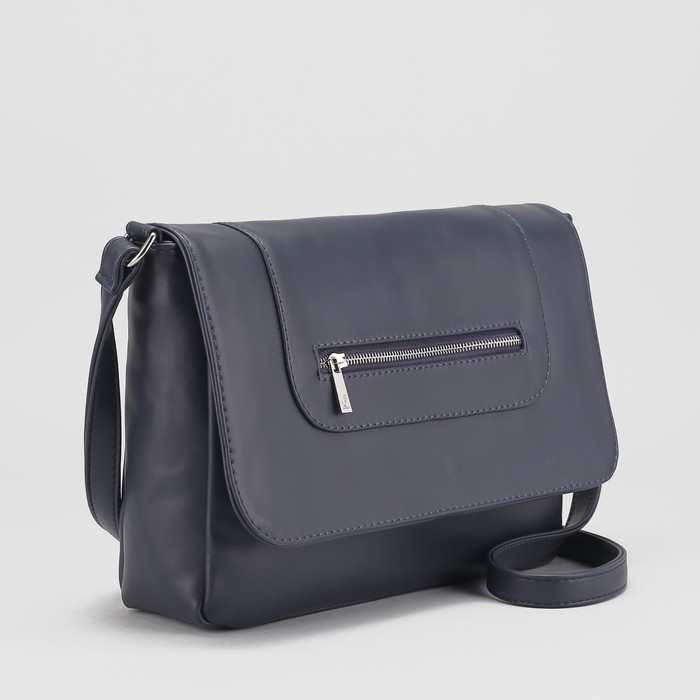 Сумка женская, отдел на молнии, наружный карман, ремень, цвет синий