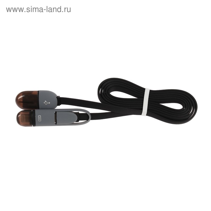 

Кабель Ritmix RCC-200, micro USB/Lightning - USB, 2 в 1, плоский, 1 А, 1 м, черный