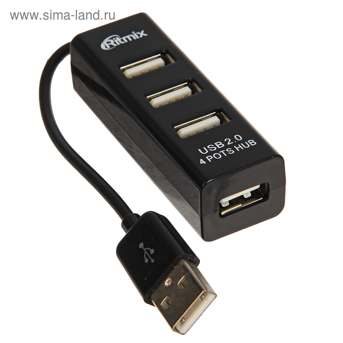 Разветвитель USB (Hub) Ritmix CR-2402, 4 порта, USB 2.0, черный, разветвитель usb hub ritmix cr 2402 4 порта usb 2 0 черный