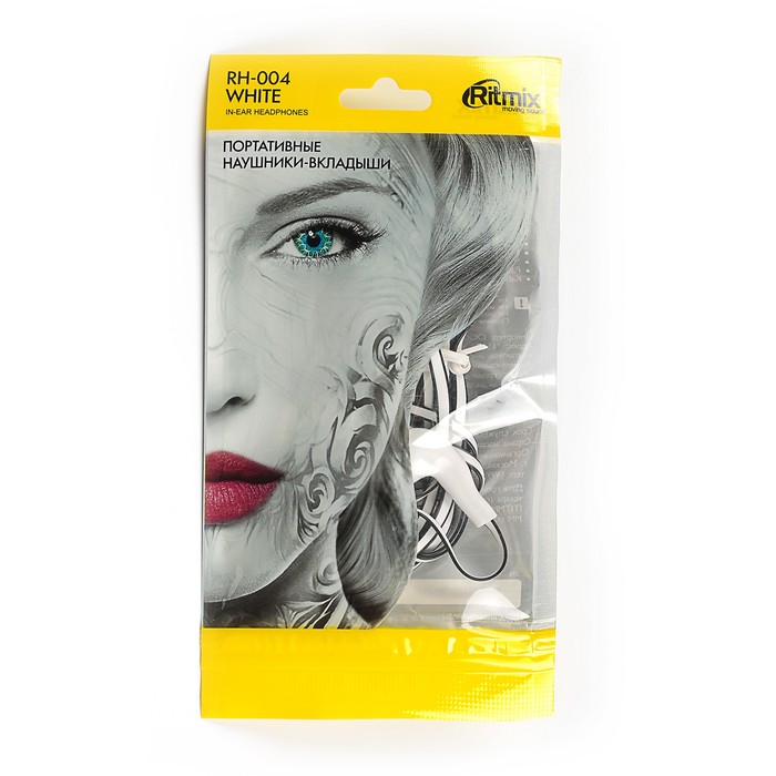 Наушники RITMIX RH-004, 100 дБ+/-3 дБ; Jack 3.5 мм, кабель 1.2 м, белые