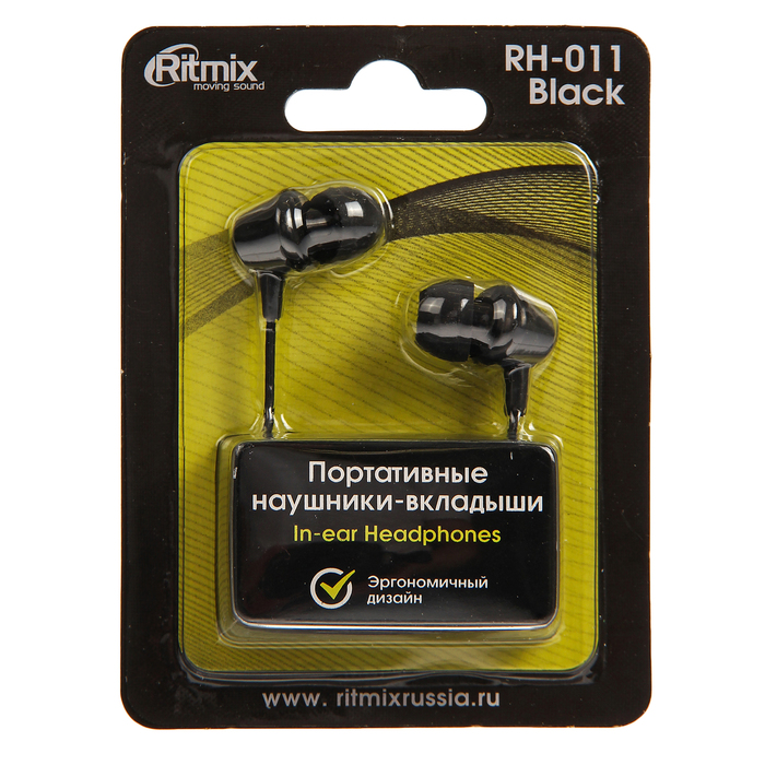 Наушники RITMIX RH-011, 100 дБ+/-3 дБ, Jack 3.5 мм, кабель 1.2 м, черные