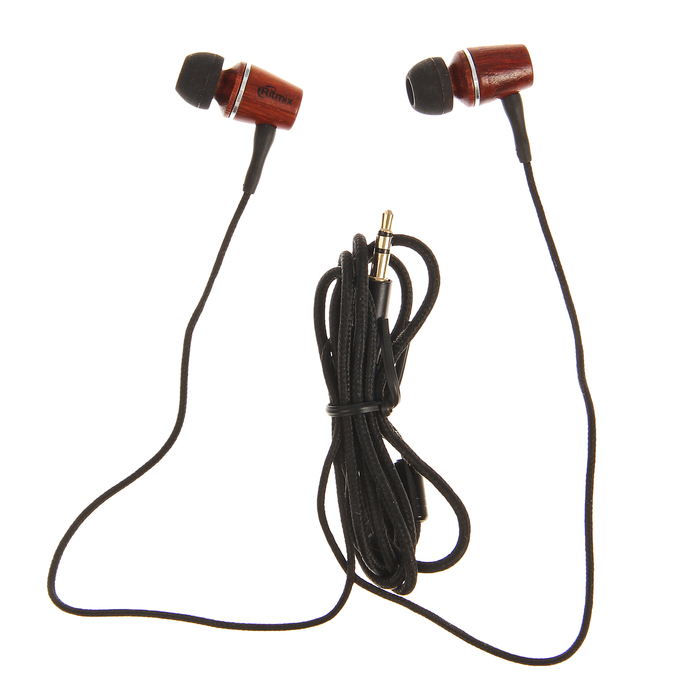 Наушники RITMIX RH-160 Wooden, Чувст: 92 дБ+/-3 дБ, Разъем: 3,5 мм,Кабель:1,2 м
