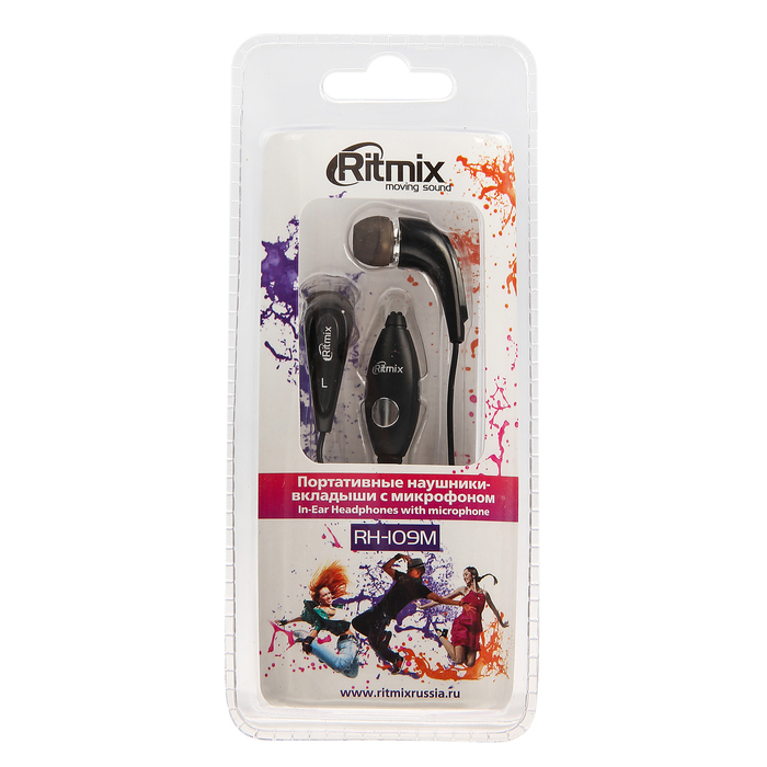 Гарнитура RITMIX RH-109M, 104 дБ+/-3 дБ, Jack 3.5 мм, кабель 1.2 м, микрофон, черная