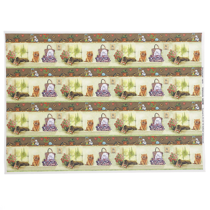 Декупажная карта "Орнамент с котятами" плотность  45г/м2  формат А4