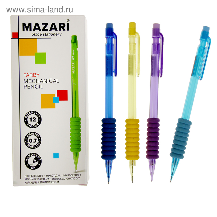 

Карандаш механический Mazari, HB 0,7 мм, пластиковый, с ластиком, МИКС