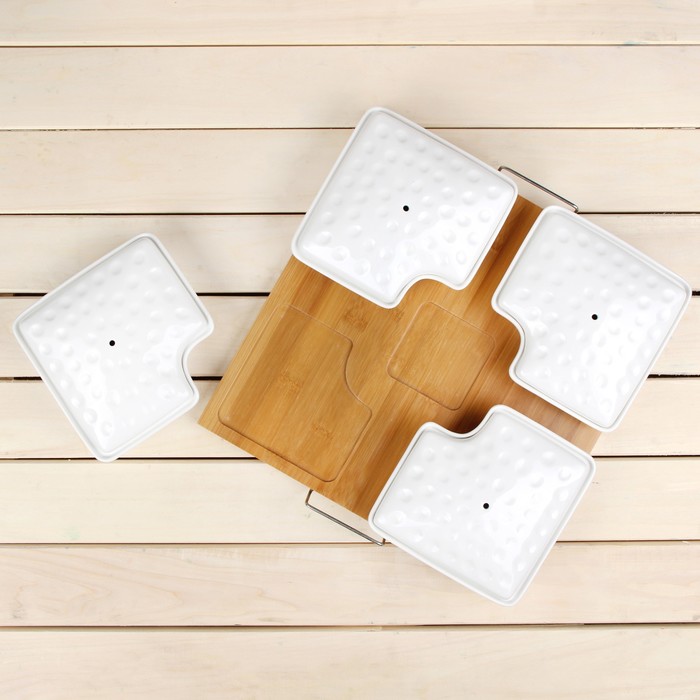 Набор мисок для снэков "Эстет.Пазл", 5 предметов 300/200 мл, на деревянной подставке УЦЕНКА