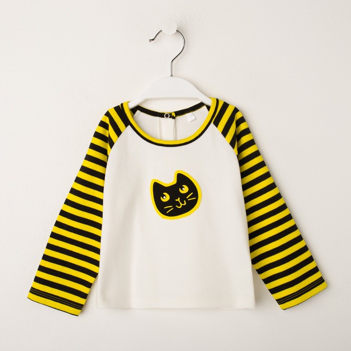 Лонгслив для девочки "Black_cat" экрю, рост 92 см, цвет белый КФ-130А