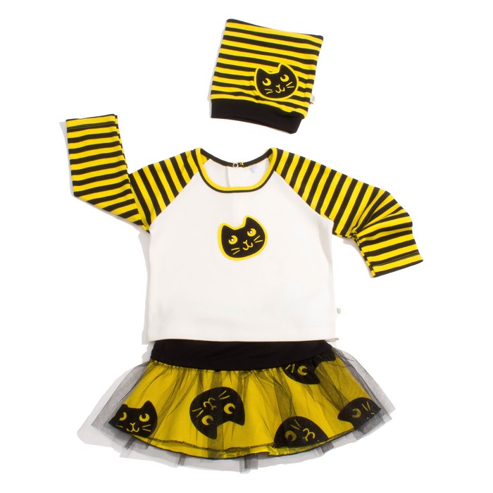 Лонгслив для девочки "Black_cat" экрю, рост 116 см, цвет белый КФ-130А