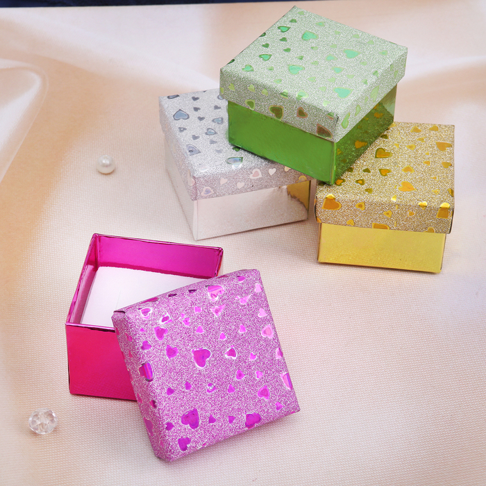 Коробочка подарочная под кольцо "Сердечек россыпь", 5*5*3,5, цвет МИКС, вставка белая