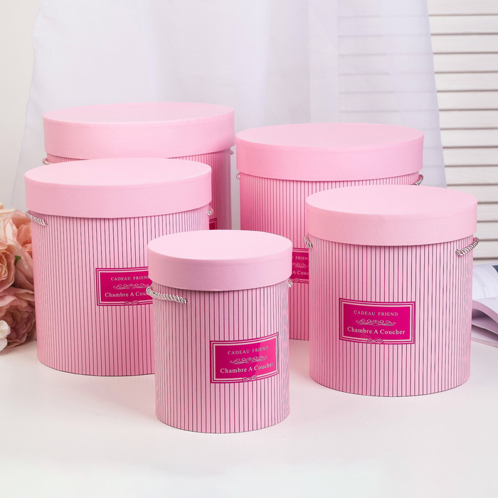 Набор коробок 5в1, розовый, 24,5 х 24,5 х 25 - 14 х 14 х 17 см