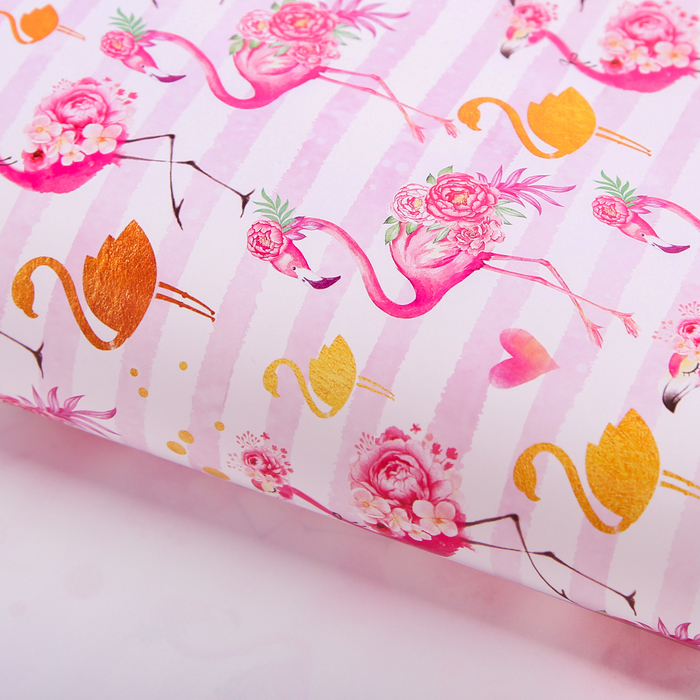 Бумага упаковочная глянцевая «Золотой фламинго», 70 х 100 см