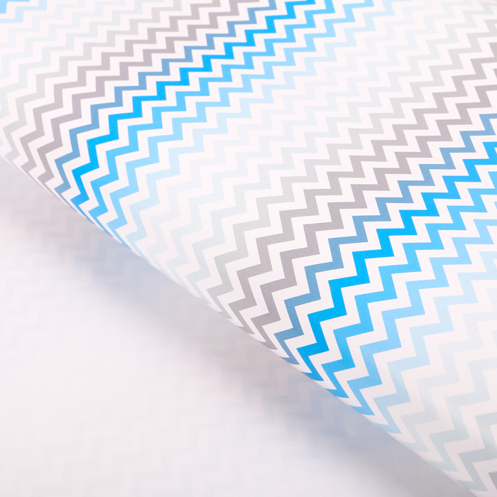 Бумага упаковочная глянцевая "Голубые зигзаги", 70 х 100 см