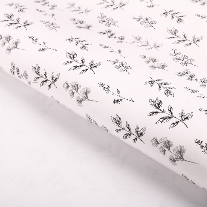 Бумага упаковочная глянцевая "Черно-белые листья", 70 х 100 см