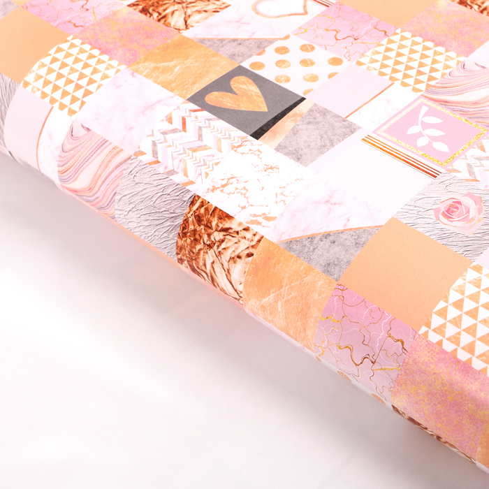 Бумага упаковочная глянцевая "Золотые сердечки", 70 х 100 см