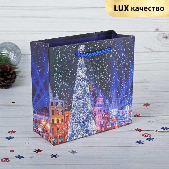 Пакет подарочный "Новогодняя елка", люкс, 14,5 х 6 х 15 см