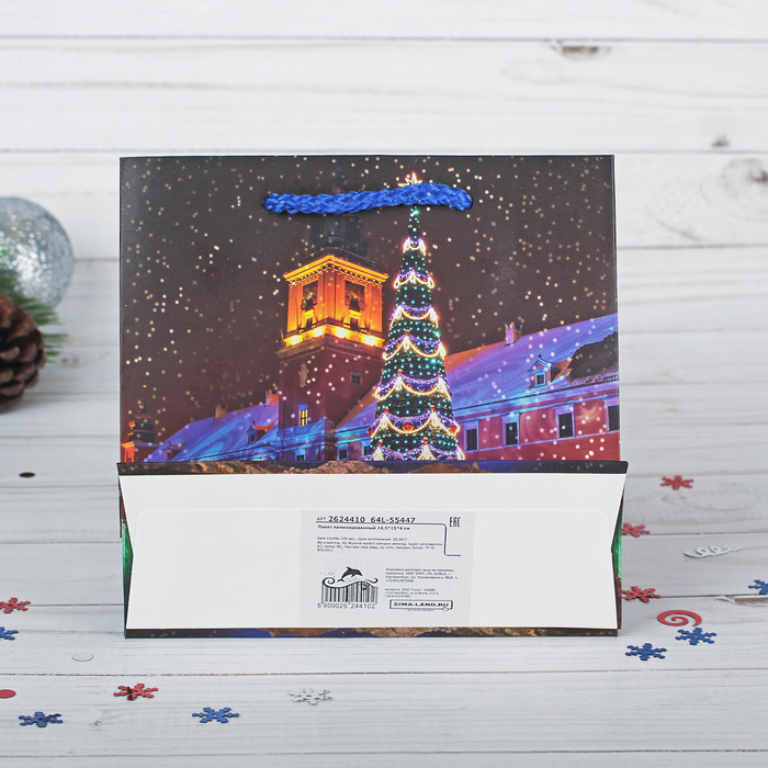 Пакет подарочный "Новогодний", люкс, 14,5 х 6 х 15 см