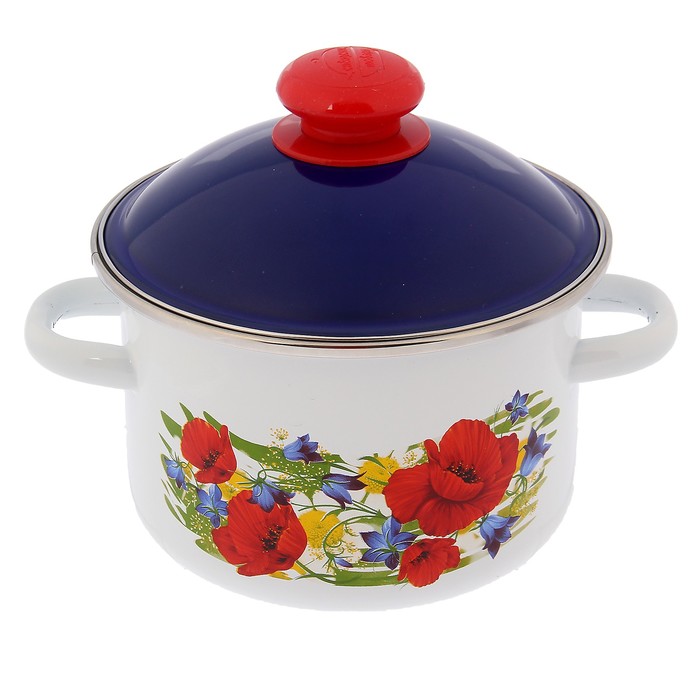 Кастрюля цилиндрическая 2 л "Майский день", цвет белый, крышка кобальтовая