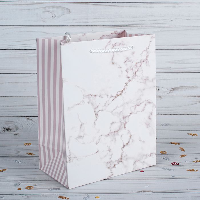 Пакет подарочный "Мрамор", люкс, 31 х 12 х 44 см