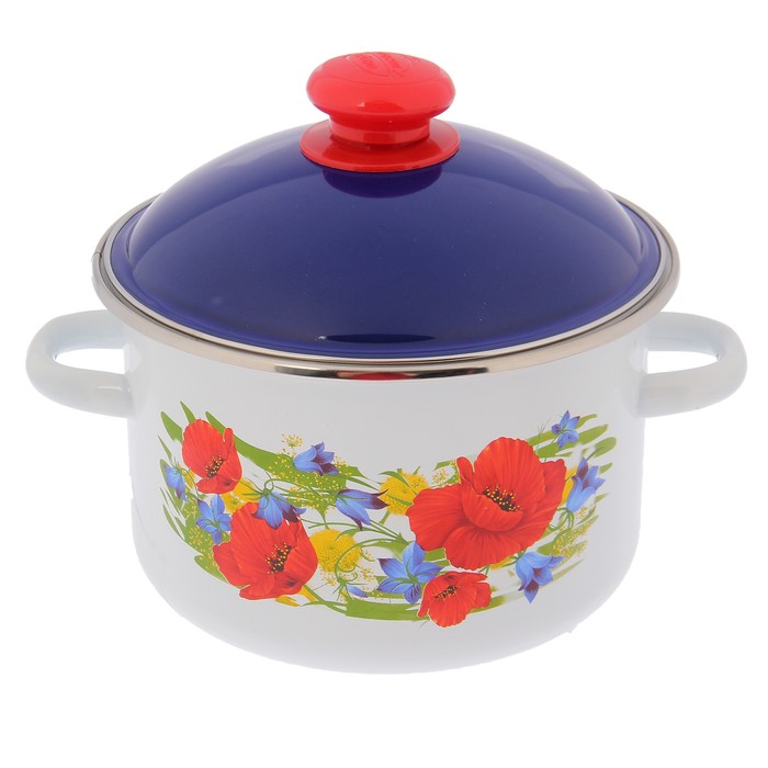 Кастрюля цилиндрическая 3 л "Майский день", цвет белый, крышка кобальтовая