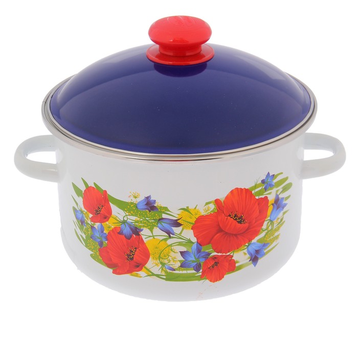 Кастрюля цилиндрическая 4 л "Майский день", цвет белый, крышка кобальтовая