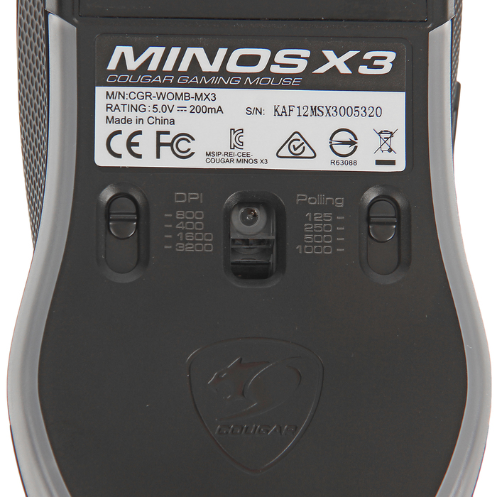 Мышь Cougar MINOS X3, оптическая, проводная, 3200dpi, подсветка, USB