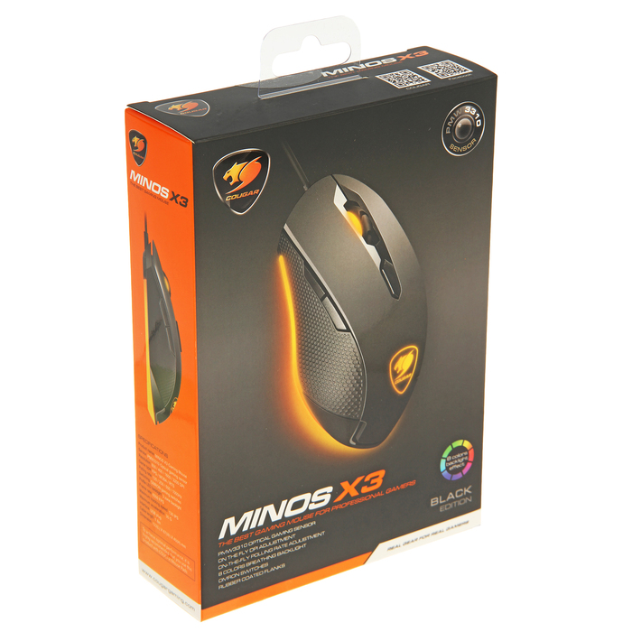 Мышь Cougar MINOS X3, оптическая, проводная, 3200dpi, подсветка, USB
