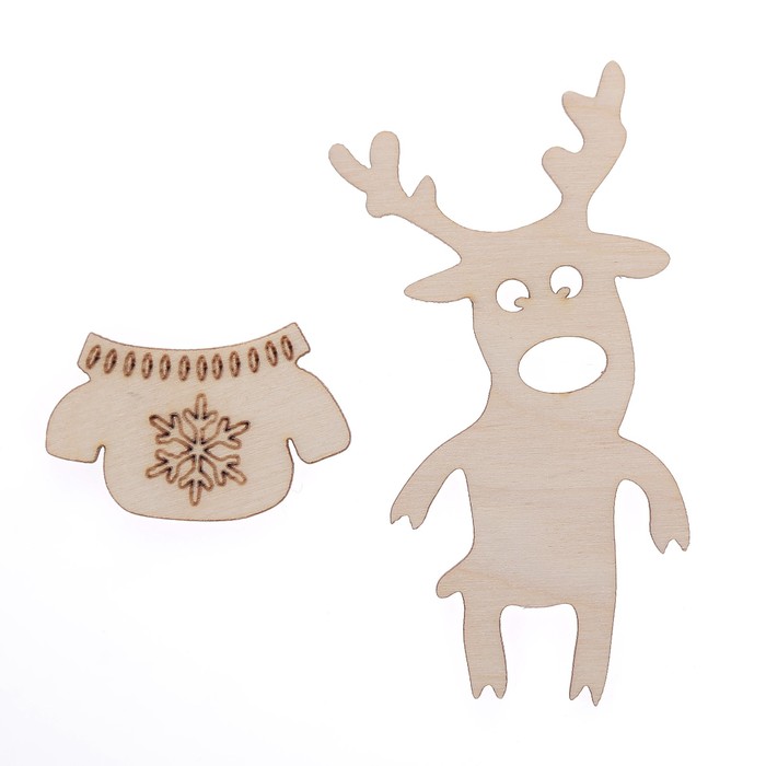 Набор бирок из фанеры (2 шт) "Олень в свитере" 5,5х10 см